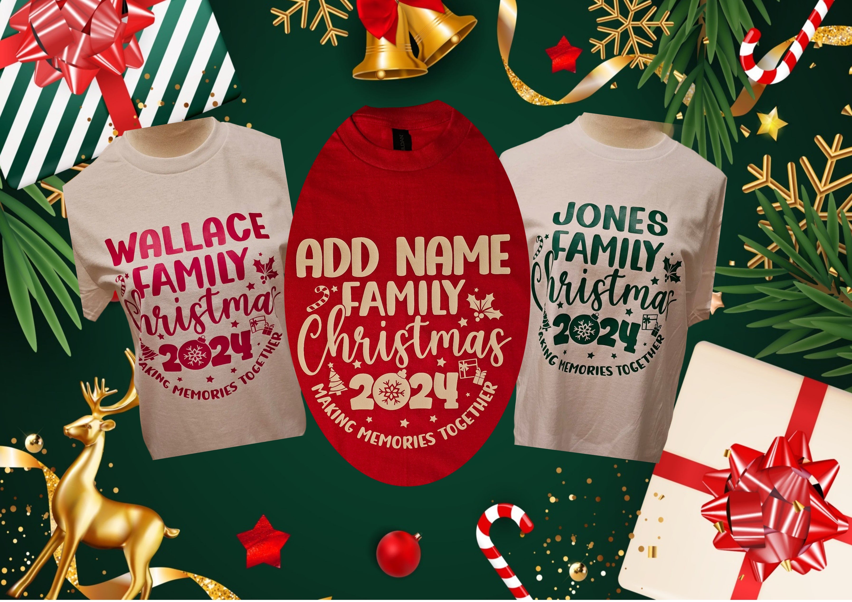 PERSONALIZED CHRISTMAS UNISEX FAMILY TSHIRT 2024 MAKING MEMORIES TOGETHER