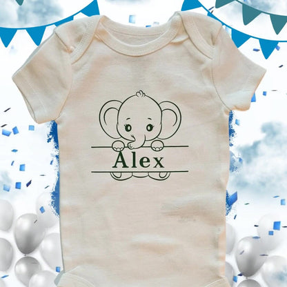Personalized Elephant Baby Onesie, Custom Name Newborn Outfit, Baby Shower Gift, New Baby Coming Home Bodysuit, Baby Boy or Girl