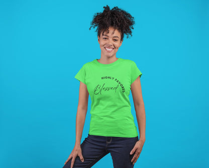 Custom Blessed Highly Favored T-Shirt, Women Faith Tee, Christian Shirt, Inspirational TShirt, Bible Verse Shirt, Christian Gift, Faith Gift