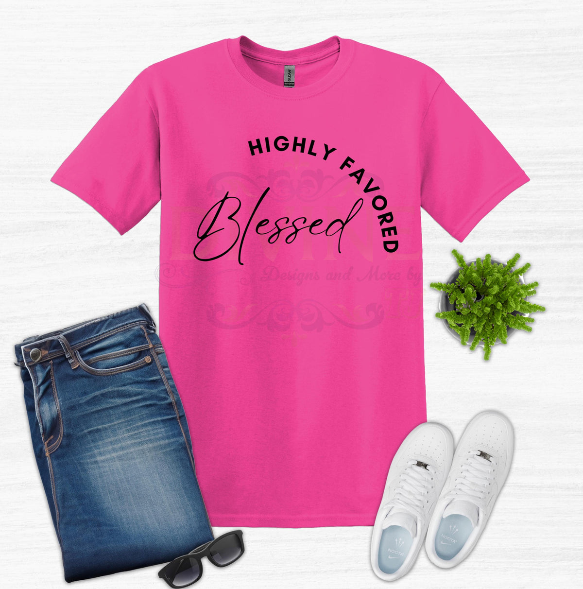 Custom Blessed Highly Favored T-Shirt, Women Faith Tee, Christian Shirt, Inspirational TShirt, Bible Verse Shirt, Christian Gift, Faith Gift