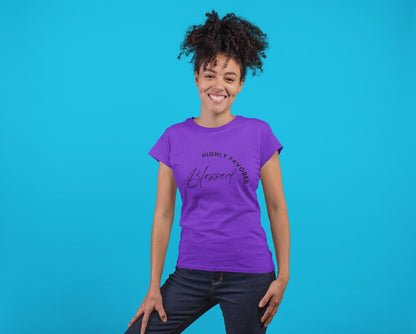 Custom Blessed Highly Favored T-Shirt, Women Faith Tee, Christian Shirt, Inspirational TShirt, Bible Verse Shirt, Christian Gift, Faith Gift