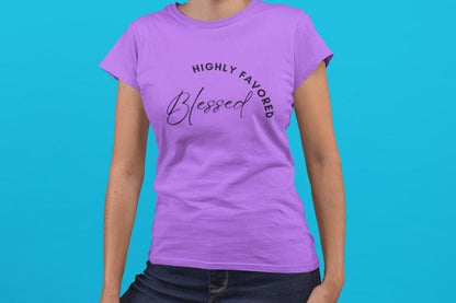Custom Blessed Highly Favored T-Shirt, Women Faith Tee, Christian Shirt, Inspirational TShirt, Bible Verse Shirt, Christian Gift, Faith Gift