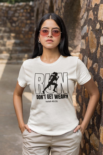 Run Don't Get Weary Shirt, Custom Unisex Short Sleeve Christian T-shirt, Run Don't Get Weary Isaiah 40:31, Gift for Her, Pastor Wife Gift