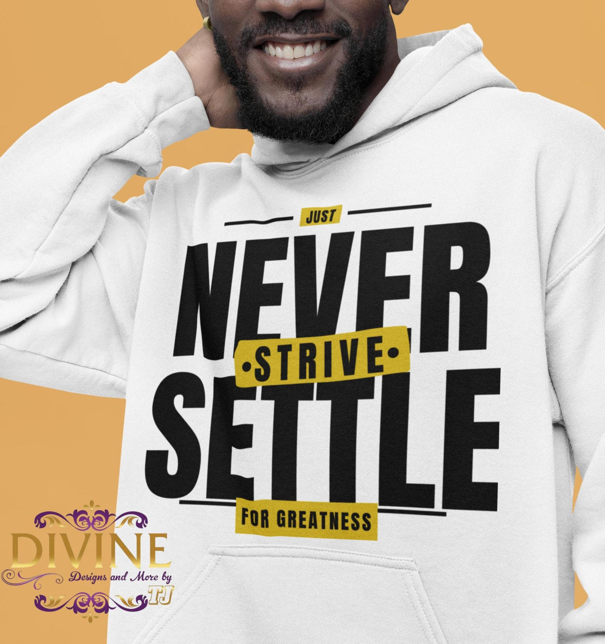 NEVER SETTLE Hoodie, Motivational Christian Hoodie, Just Strive Sweatshirt, Inspirational Faith Hoodie, Gift for Him, Uplifting Apparel