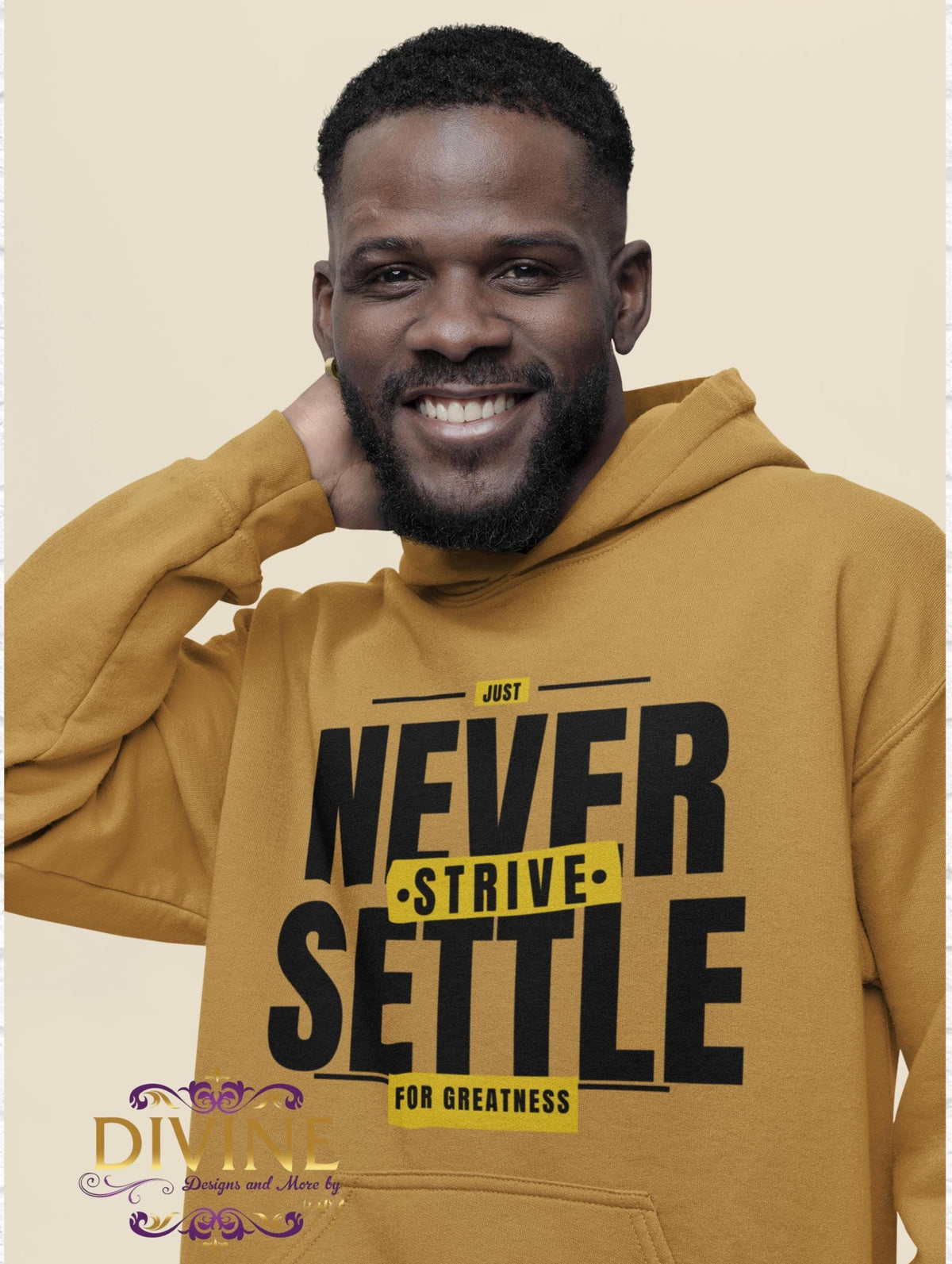 NEVER SETTLE Hoodie, Motivational Christian Hoodie, Just Strive Sweatshirt, Inspirational Faith Hoodie, Gift for Him, Uplifting Apparel