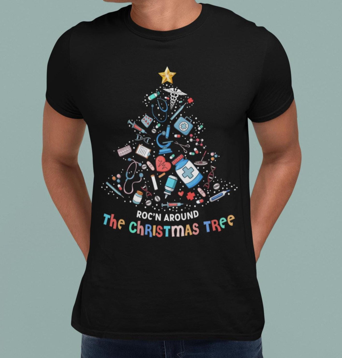 CHRISTMAS Nurse Shirt, Rockin Around The Christmas Tree, Christmas TShirt, Graphic Christmas Tee, Group Christmas Shirts, Christmas Holiday