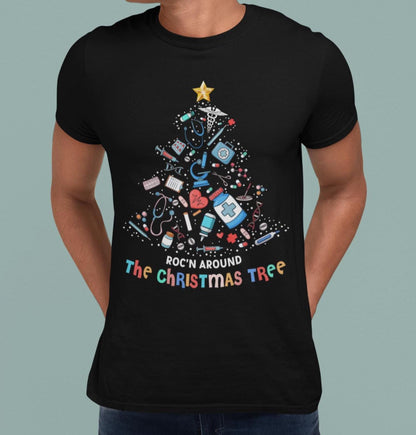 CHRISTMAS Nurse Shirt, Rockin Around The Christmas Tree, Christmas TShirt, Graphic Christmas Tee, Group Christmas Shirts, Christmas Holiday