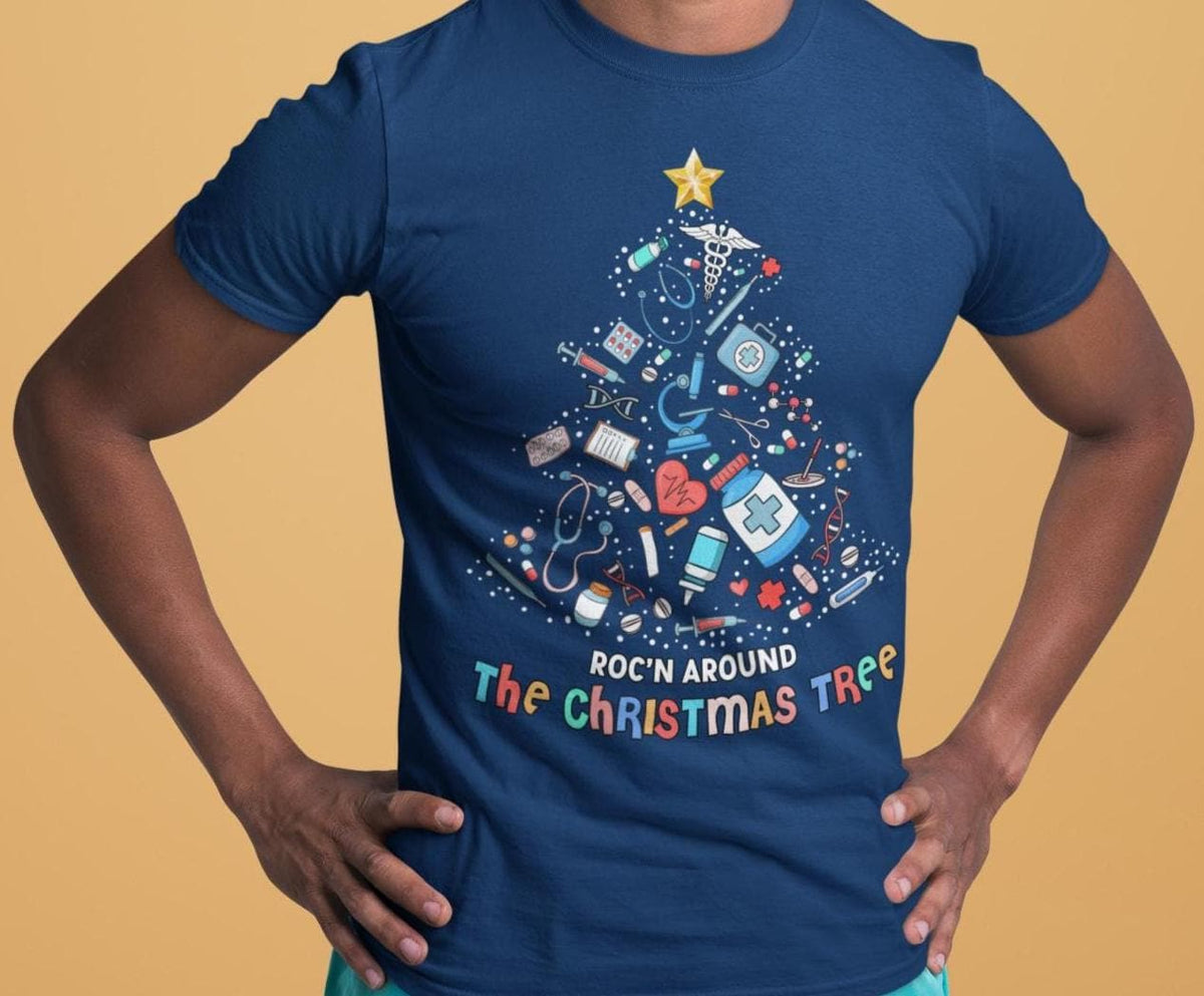 CHRISTMAS Nurse Shirt, Rockin Around The Christmas Tree, Christmas TShirt, Graphic Christmas Tee, Group Christmas Shirts, Christmas Holiday