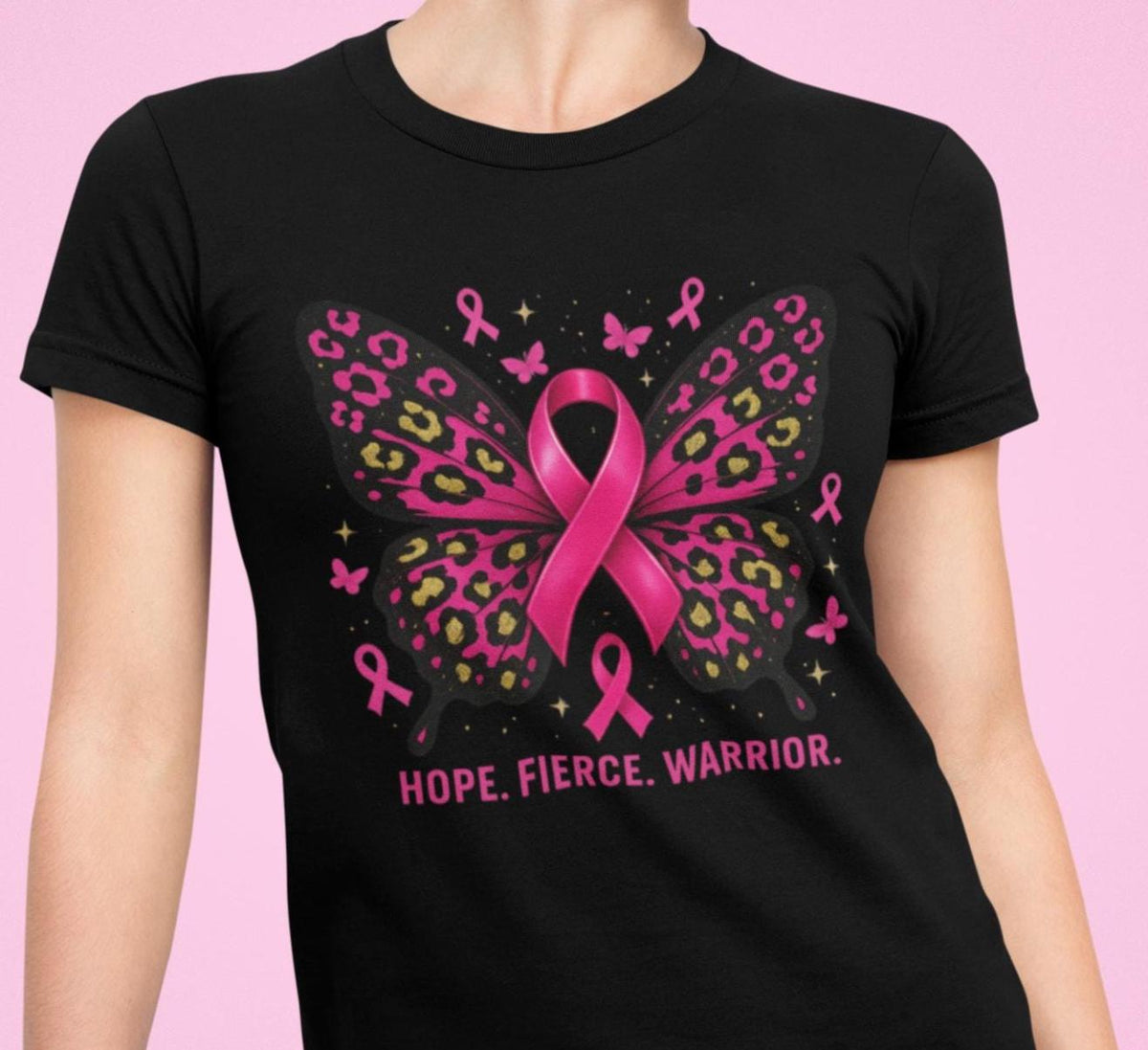 Hot Pink Cheetah Butterfly Breast Cancer Awareness Shirt, HOPE FIERCE WARRIOR Shirt, Leopard Print Pink Ribbon Cancer, Breast Caner TShirt