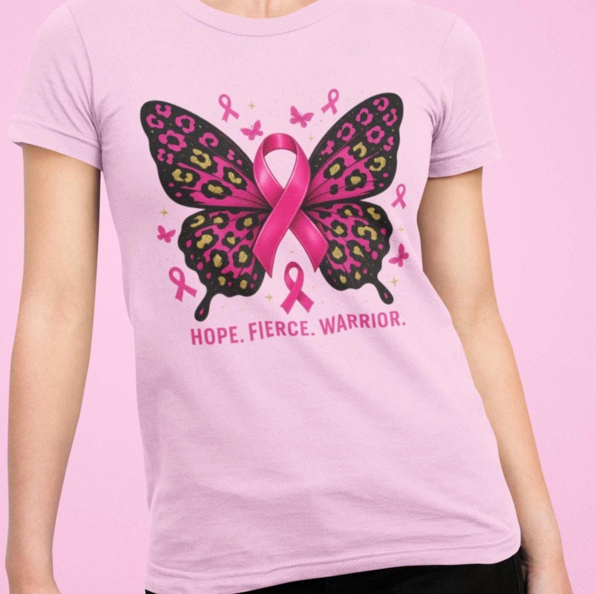 Hot Pink Cheetah Butterfly Breast Cancer Awareness Shirt, HOPE FIERCE WARRIOR Shirt, Leopard Print Pink Ribbon Cancer, Breast Caner TShirt