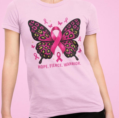 Hot Pink Cheetah Butterfly Breast Cancer Awareness Shirt, HOPE FIERCE WARRIOR Shirt, Leopard Print Pink Ribbon Cancer, Breast Caner TShirt