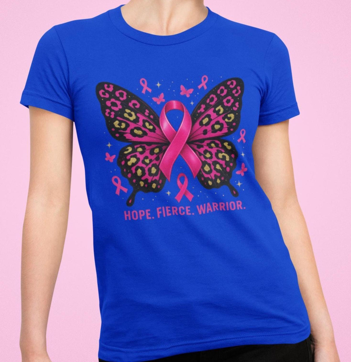 Hot Pink Cheetah Butterfly Breast Cancer Awareness Shirt, HOPE FIERCE WARRIOR Shirt, Leopard Print Pink Ribbon Cancer, Breast Caner TShirt