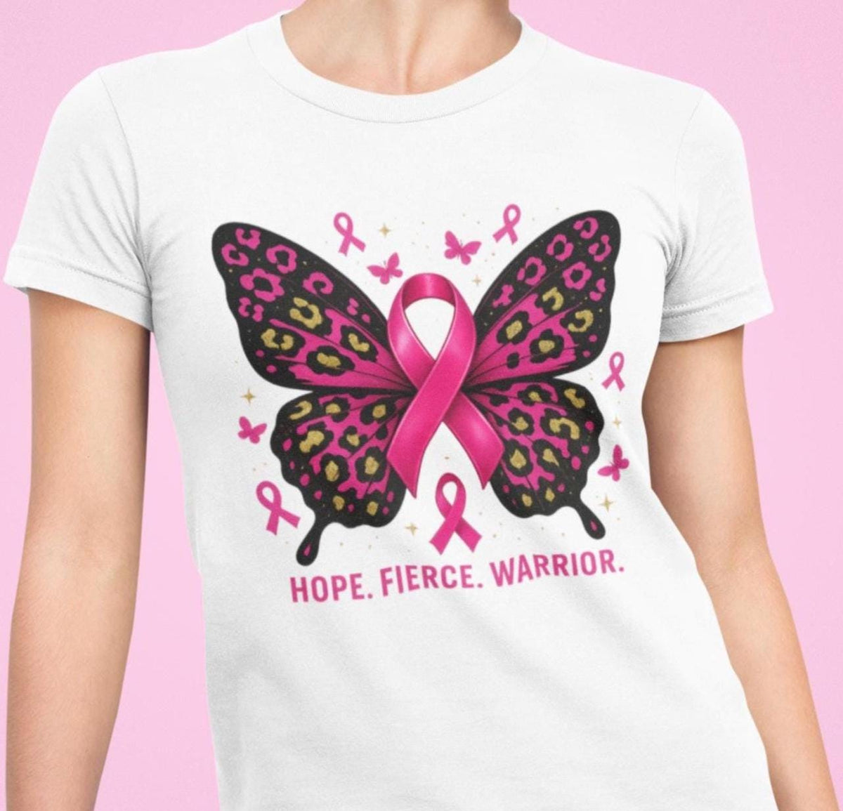 Hot Pink Cheetah Butterfly Breast Cancer Awareness Shirt, HOPE FIERCE WARRIOR Shirt, Leopard Print Pink Ribbon Cancer, Breast Caner TShirt