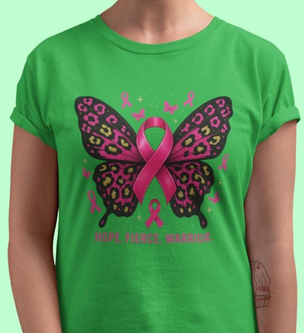 Hot Pink Cheetah Butterfly Breast Cancer Awareness Shirt, HOPE FIERCE WARRIOR Shirt, Leopard Print Pink Ribbon Cancer, Breast Caner TShirt