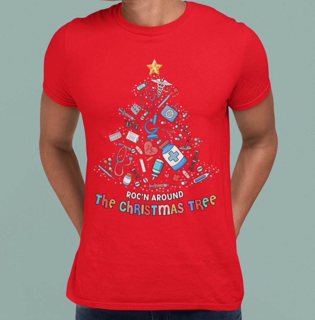 CHRISTMAS Nurse Shirt, Rockin Around The Christmas Tree, Christmas TShirt, Graphic Christmas Tee, Group Christmas Shirts, Christmas Holiday