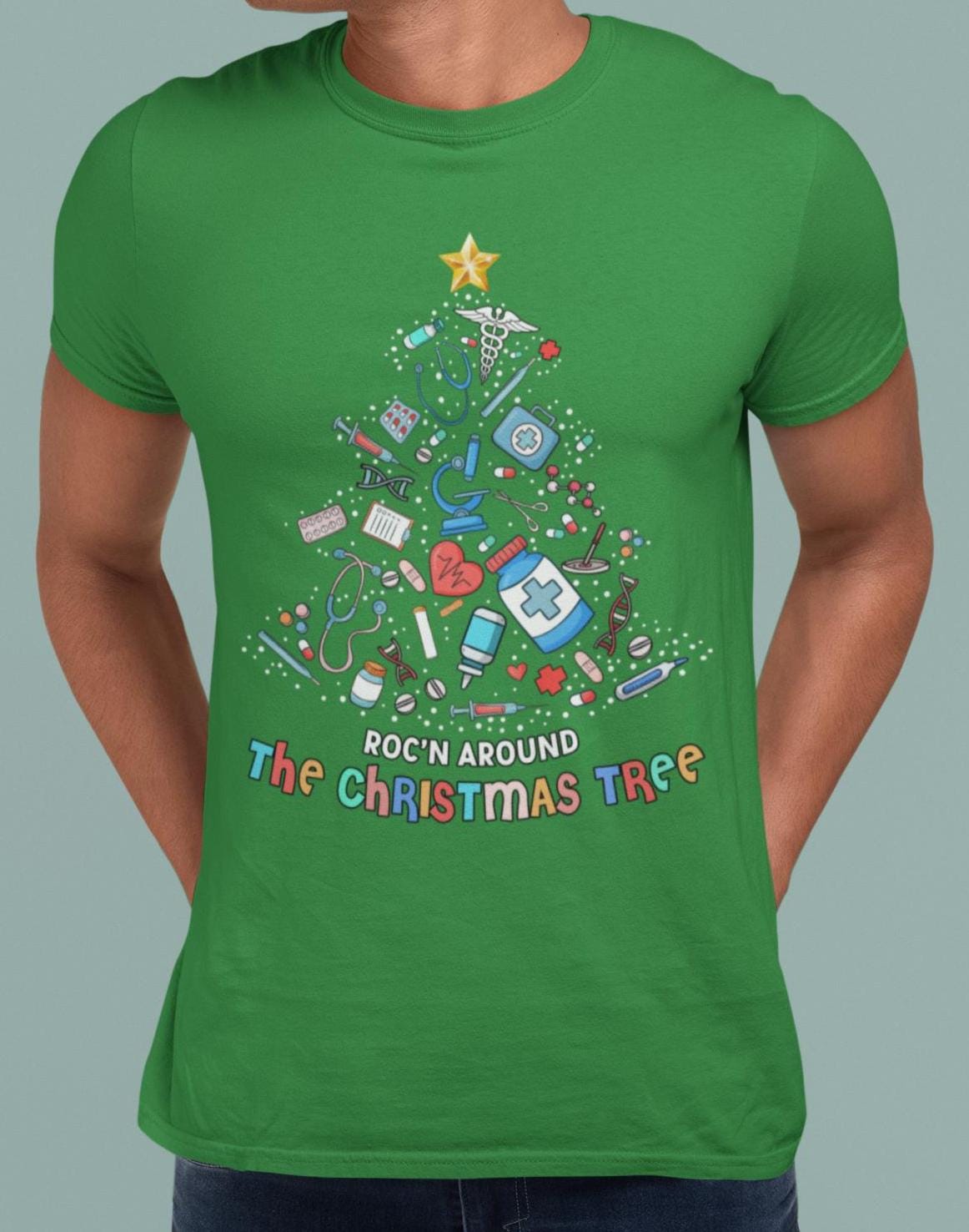 CHRISTMAS Nurse Shirt, Rockin Around The Christmas Tree, Christmas TShirt, Graphic Christmas Tee, Group Christmas Shirts, Christmas Holiday