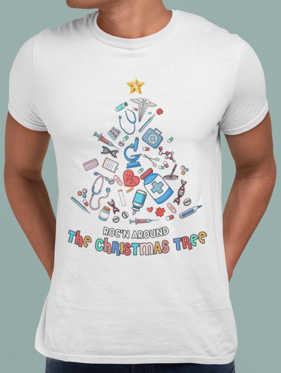 CHRISTMAS Nurse Shirt, Rockin Around The Christmas Tree, Christmas TShirt, Graphic Christmas Tee, Group Christmas Shirts, Christmas Holiday