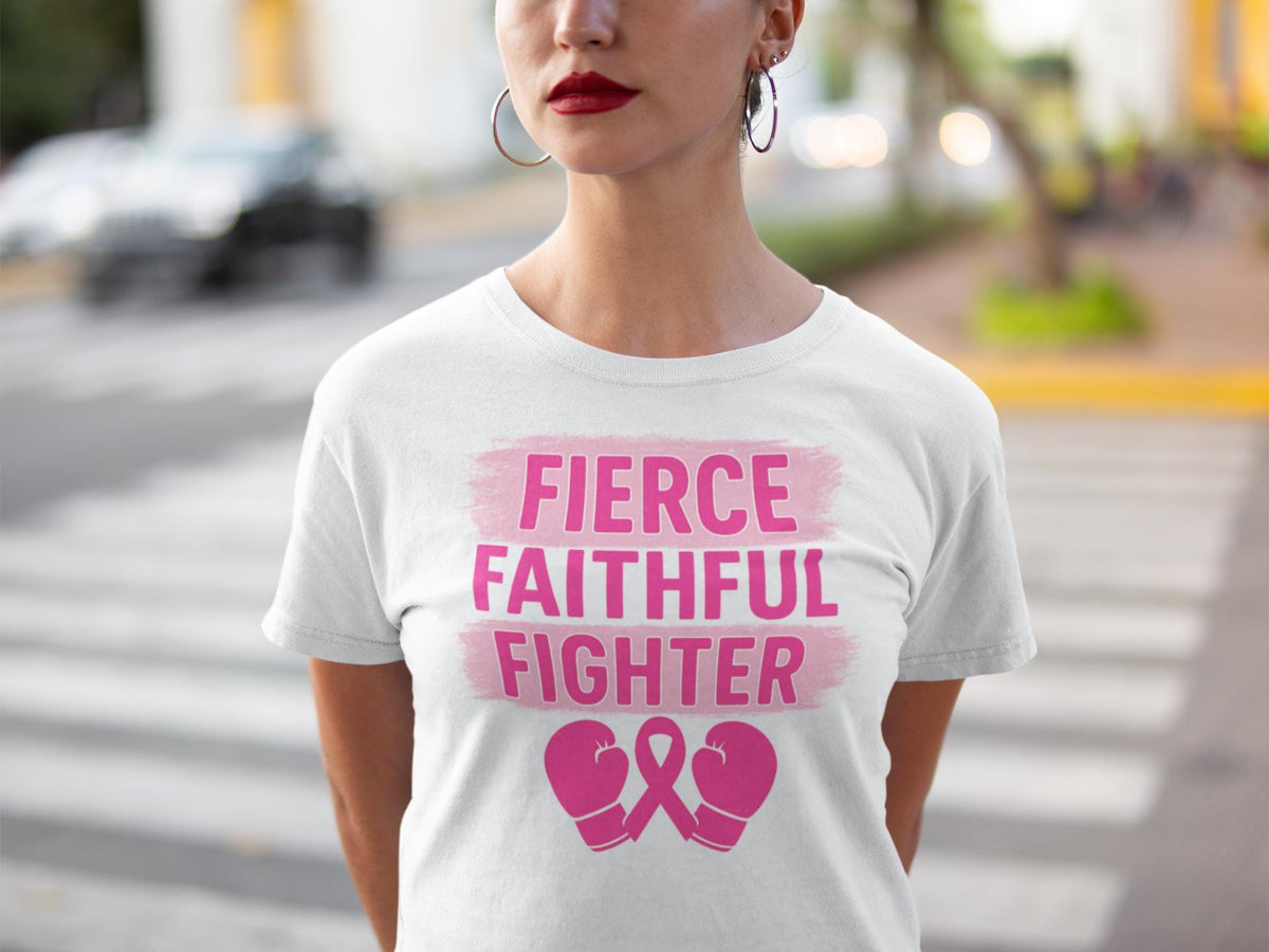 Fierce Faithful Fighter – Boxing Gloves Breast Cancer Shirt, Breast Cancer Shirt, Breast Cancer TShirt, Breast Cancer Awareness Shirt