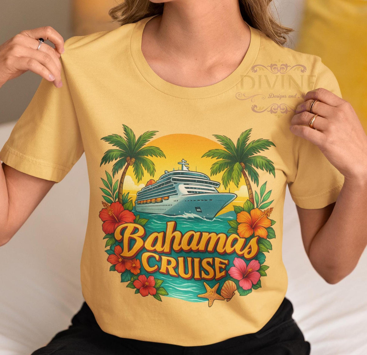 Bahamas Cruise PNG, Tropical Vacation Shirt Design, Cruise Ship & Hibiscus Flowers, Digital Download for Sublimation, DTF Transfers