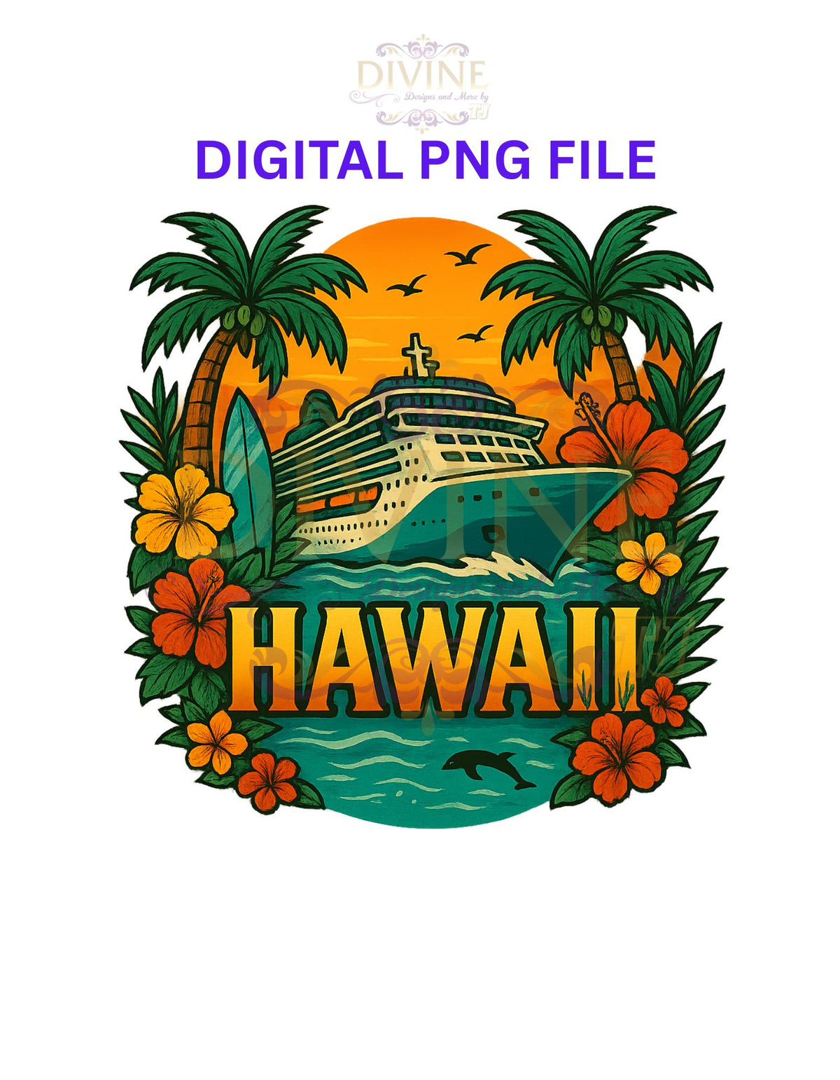 Hawaii Cruise Shirt PNG, Tropical Sunset Shirt Design, Palm Trees Surfboard Hibiscus PNG, Hawaiian Vacation Shirt, DTF Transfer, Hawaii Trip
