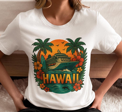 Hawaii Cruise Shirt PNG, Tropical Sunset Shirt Design, Palm Trees Surfboard Hibiscus PNG, Hawaiian Vacation Shirt, DTF Transfer, Hawaii Trip