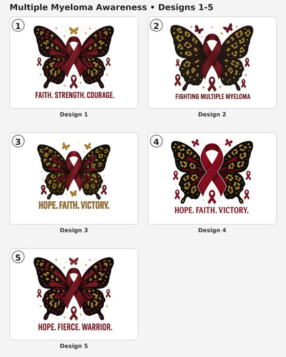 Multiple Myeloma Awareness Shirts, Burgundy Ribbon Cancer Support Tee, Faith Strength Courage Butterfly Shirt, Hope Faith Cure Warrior Shirt