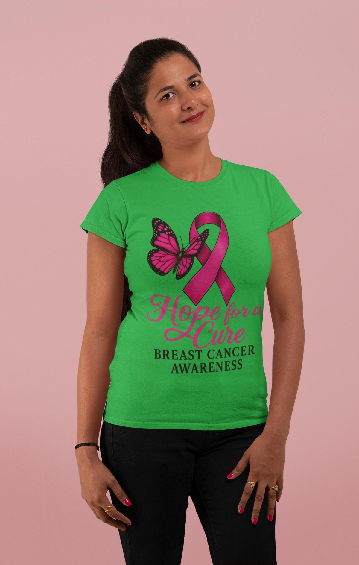 Breast Cancer Shirt, Hope for a Cure Shirt Design, Hot Pink Ribbon Butterfly, Cancer Support, Cancer Support Gift, Cancer Walk Shirt