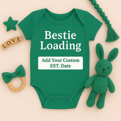 Bestie Loading Baby Onesie, Custom EST. Date Bodysuit, Personalized Baby Shower Gift, Newborn Outfit