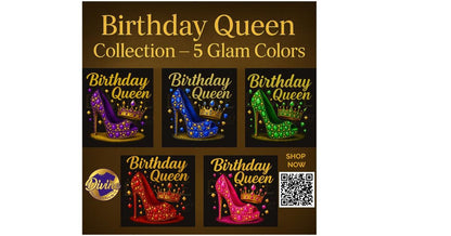 Birthday Queen Shirt, Purple Gold Hot Pink Red Royal Blue Irish Green, Glam Crown and Stiletto, Birthday Shirt, Birthday Gift, Gift for Her