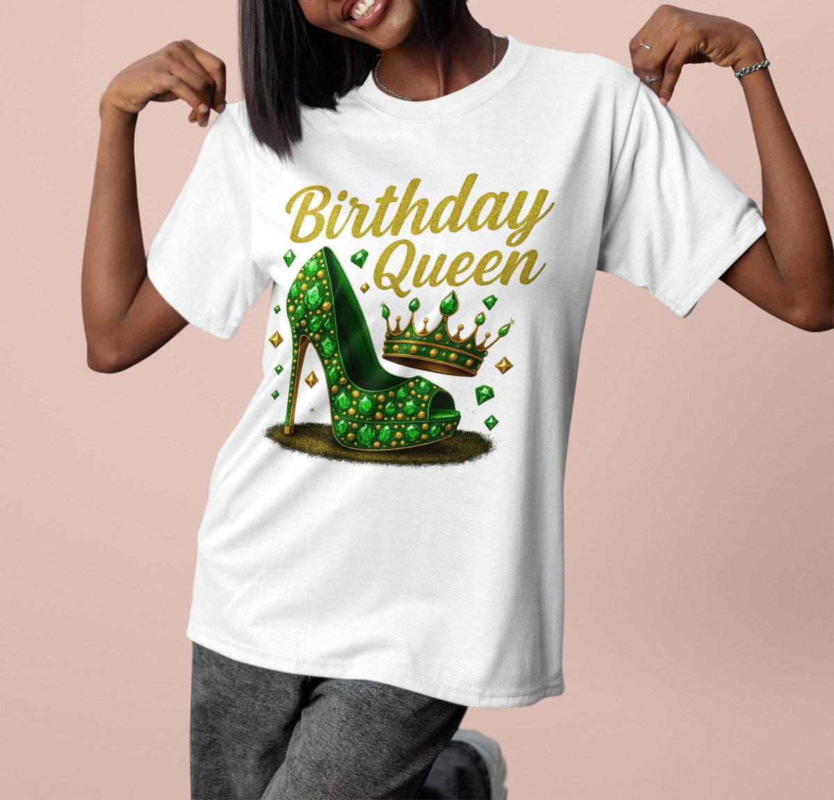 Birthday Queen Shirt, Purple Gold Hot Pink Red Royal Blue Irish Green, Glam Crown and Stiletto, Birthday Shirt, Birthday Gift, Gift for Her