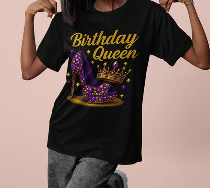 Birthday Queen Shirt, Purple Gold Hot Pink Red Royal Blue Irish Green, Glam Crown and Stiletto, Birthday Shirt, Birthday Gift, Gift for Her