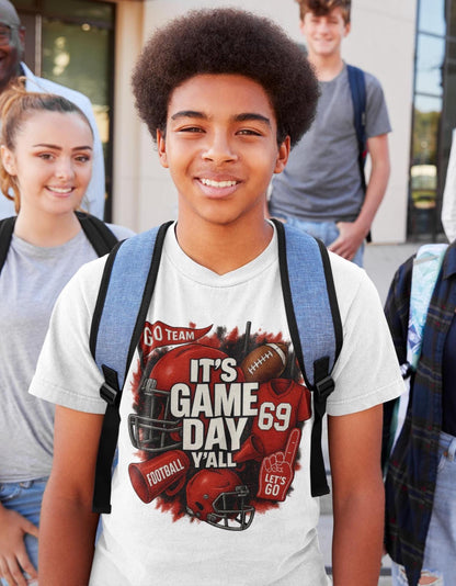 Game Day Yall Shirt, Football Team Spirit Tee, Custom Jersey Number Shirt, School Colors Pride, Gildan Unisex T-Shirt, Tailgate Outfit