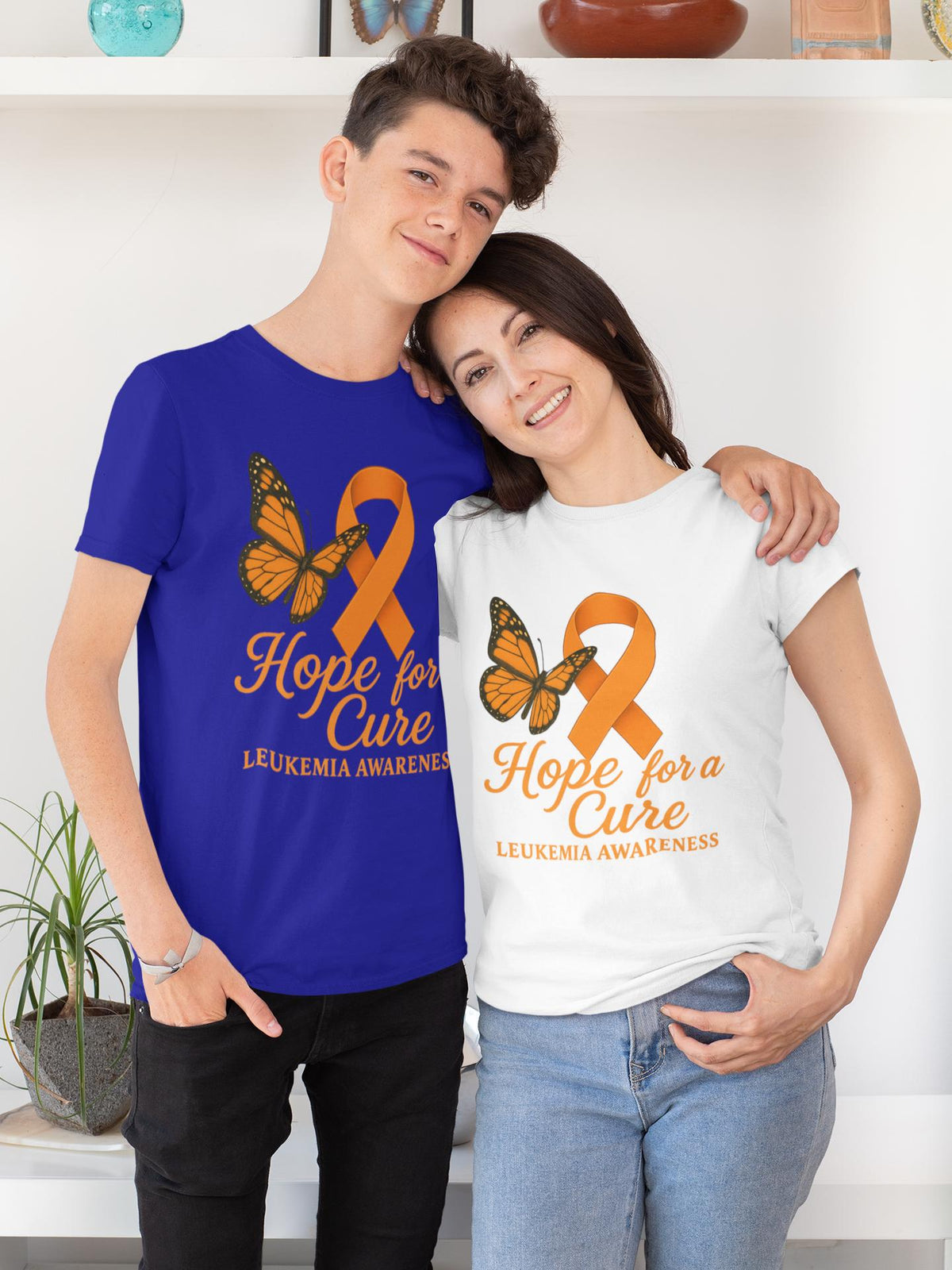 Leukemia Awareness Shirt, Hope for a Cure Shirt, Orange Ribbon Butterfly,  Cancer Support, Burgundy Ribbon Cancer Support Tee