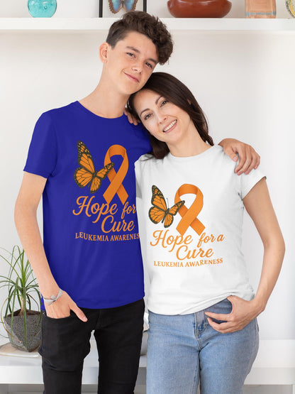 Leukemia Awareness Shirt, Hope for a Cure Shirt, Orange Ribbon Butterfly,  Cancer Support, Burgundy Ribbon Cancer Support Tee