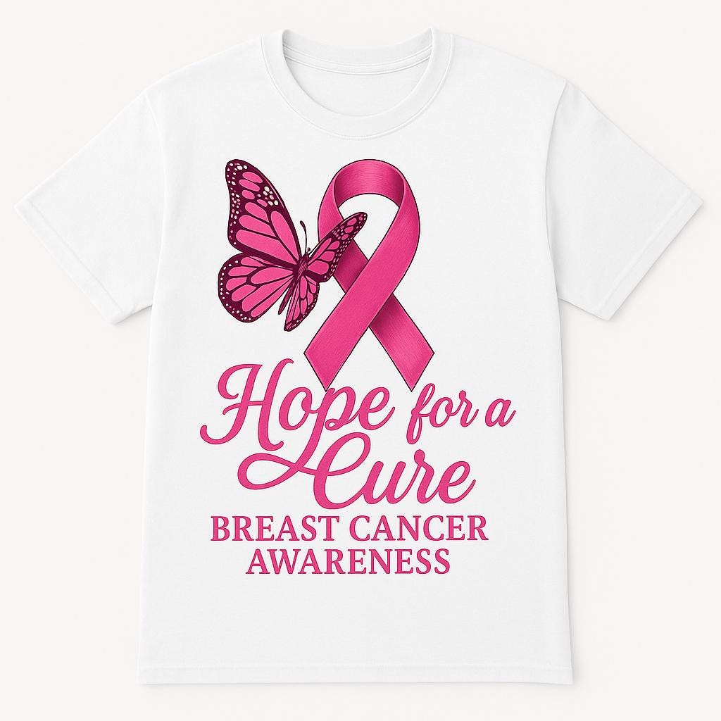 Breast Cancer Shirt, Hope for a Cure Shirt Design, Hot Pink Ribbon Butterfly, Cancer Support, Cancer Support Gift, Cancer Walk Shirt