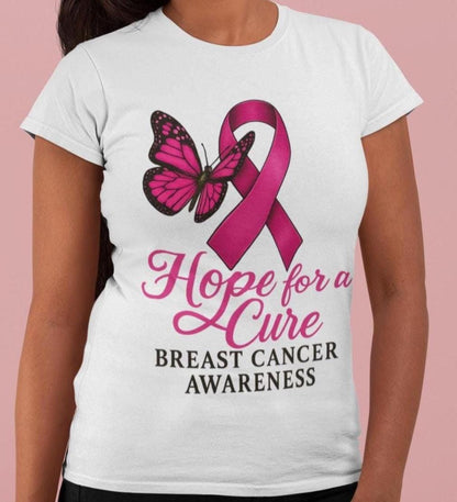 Breast Cancer Shirt, Hope for a Cure Shirt Design, Hot Pink Ribbon Butterfly, Cancer Support, Cancer Support Gift, Cancer Walk Shirt