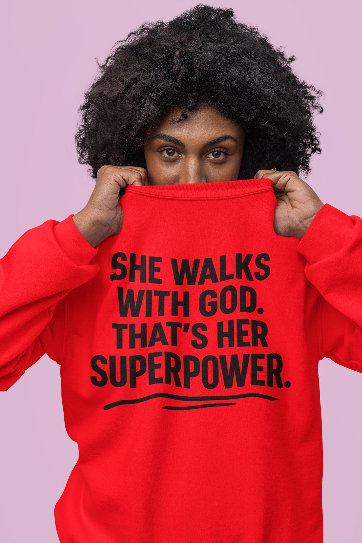 She Walks With God Sweatshirt, Christian Woman Crewneck, Inspirational Faith Sweater, Superpower Quote Shirt, Cozy Winter Crewneck for Women