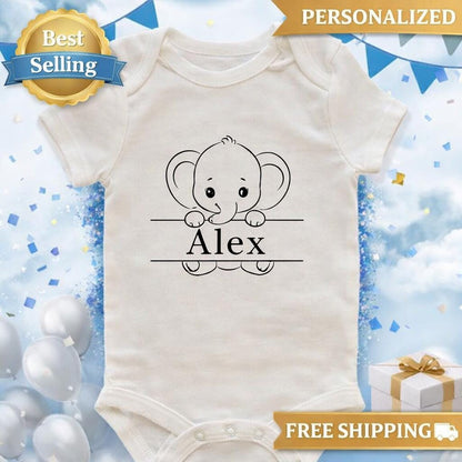 Personalized Elephant Baby Onesie, Custom Name Newborn Outfit, Baby Shower Gift, New Baby Coming Home Bodysuit, Baby Boy or Girl