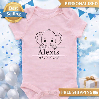 Personalized Elephant Baby Onesie, Custom Name Newborn Outfit, Baby Shower Gift, New Baby Coming Home Bodysuit, Baby Boy or Girl