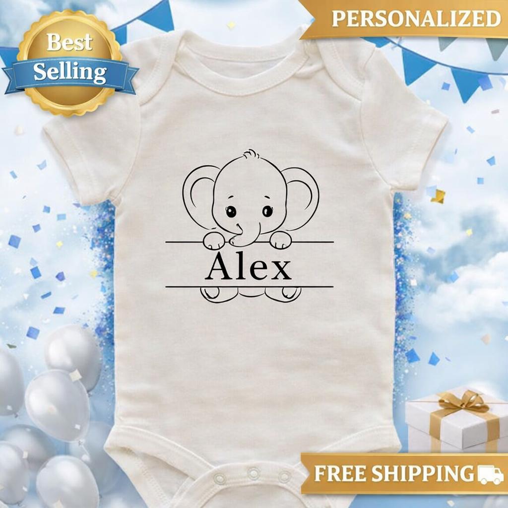 Personalized Elephant Baby Onesie, Custom Name Newborn Outfit, Baby Shower Gift, New Baby Coming Home Bodysuit, Baby Boy or Girl
