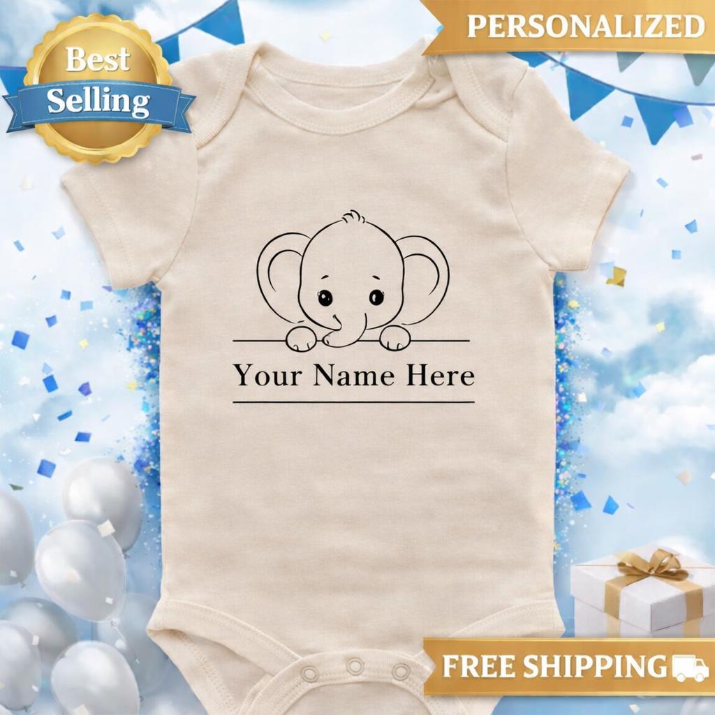 Personalized Elephant Baby Onesie, Custom Name Newborn Outfit, Baby Shower Gift, New Baby Coming Home Bodysuit, Baby Boy or Girl
