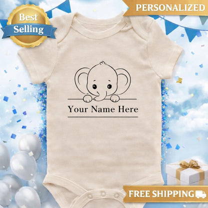 Personalized Elephant Baby Onesie, Custom Name Newborn Outfit, Baby Shower Gift, New Baby Coming Home Bodysuit, Baby Boy or Girl