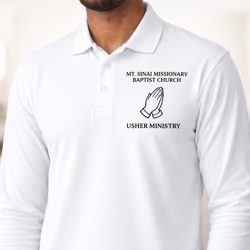 Custom Church Polo Shirt, Long Sleeve Church Shirt, Usher Ministry Polo, Personalized Church Name Shirt, Christian Apparel, Black White Polo